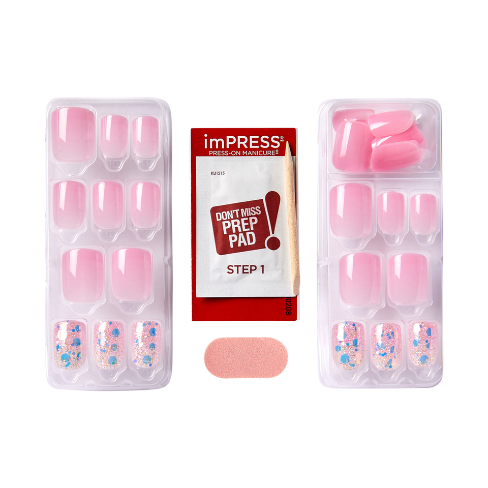 NEW Kiss IMPRESS NO GLUE MANI 30 SHORT WIDER FIT PRESS ON NAILS PINK