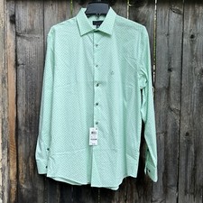 Alfani Mens Dress Shirt Medium M Pinflower Geo Print Button Down Mint