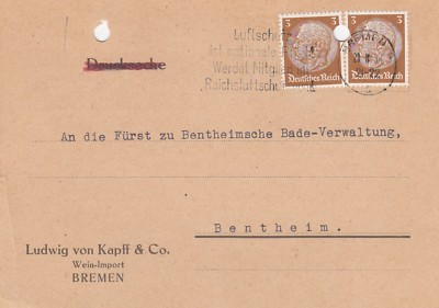 BREMEN, Postkarte 1934, Ludwig von Kapff & Co. Wein-Import