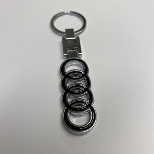 Audi Logo Emblem 3D Logo Metal Key Chain Keyring Black Chrome - Picture 1 of 5