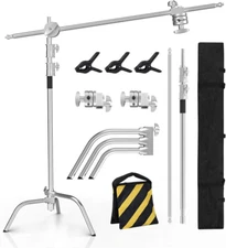 Photo Studio Stainless Steel Heavy Duty C Stand w/ Boom Arm. Max Height 11 FT