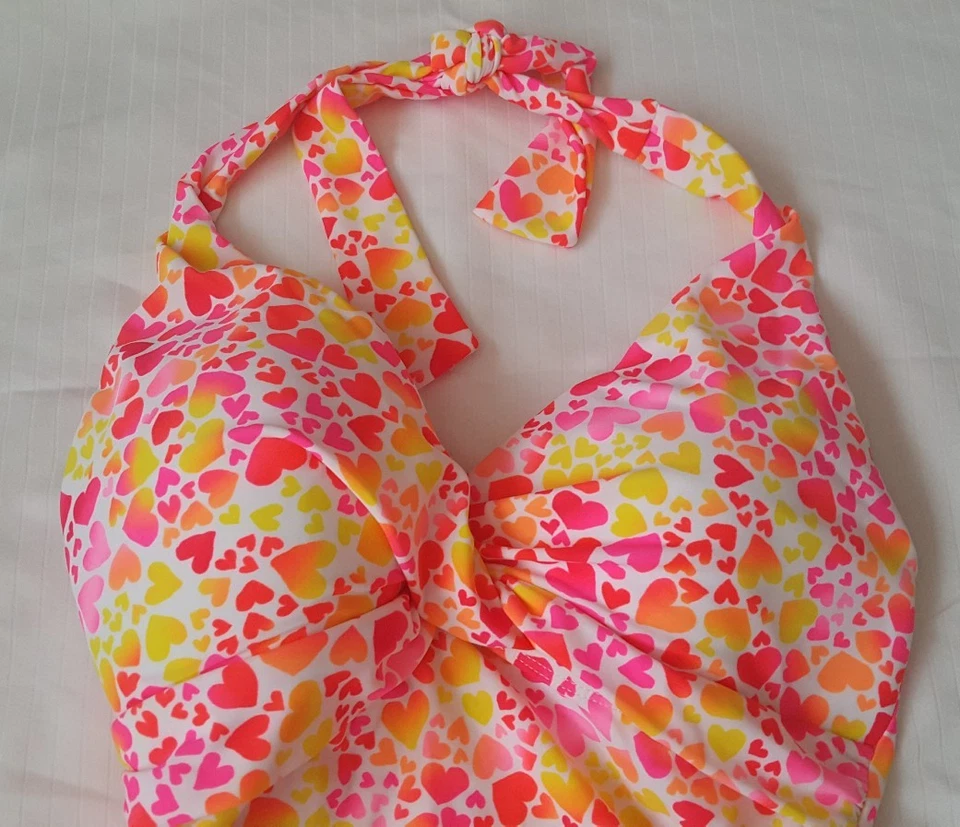 Traje de baño bikini halter estampado corazón Lauren Ralph Lauren 6 rosa amarillo Foto 2 de 4