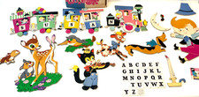Vintage Dolly Toys Mother Goose Lullaby Train Bambi Wall Decor Pin-ups w Box