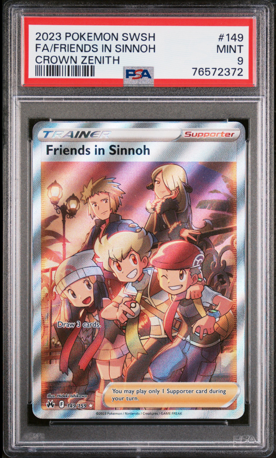 PSA 9 Friends in Sinnoh 149 Full Art Trainer Pokemon Card Crown Zenith Cynthia