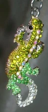 Multi Green Bling Rhinestone Silver Lizard Key Ring Keychain Purse Bag Charm