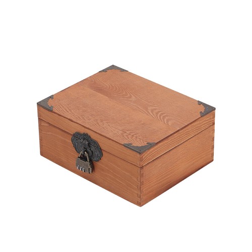 Large Wooden Boxes Plain Wood Storage Box Chest Lid Handle Keepsake Box W/ Lock - Picture 5 of 11