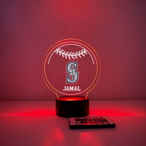 Seattle Mariners Nachtbeleuchtung Lampe Sportfan Baseball LED personalisiert KOSTENLOS! - Bild 8 von 9