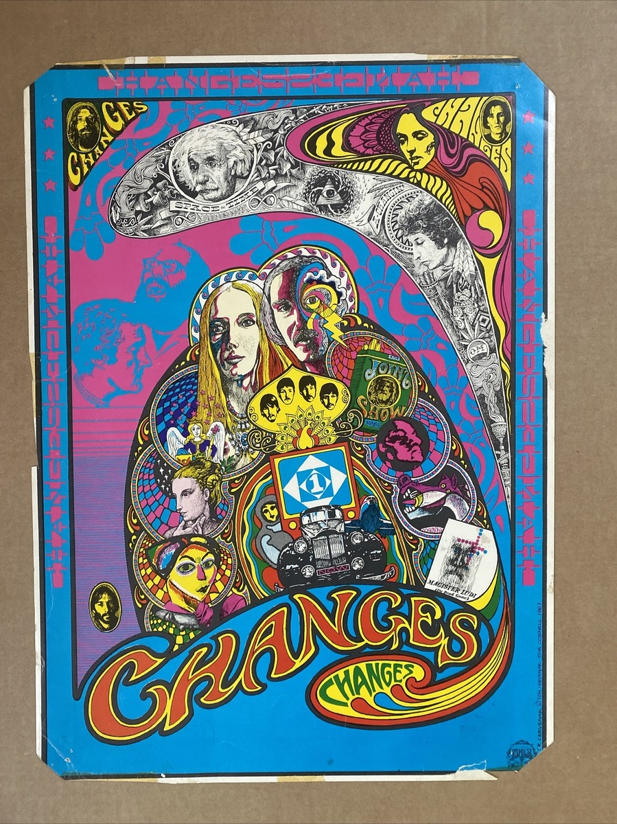 Changes Vintage Poster 1960s Collage Beatles Timothy Leary Dylan