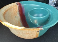 Walt Glass Studio Pottery Large 12" X  6"  Chips And Dip Bowl