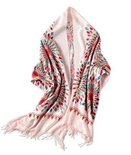  Women's Embroidered Oversize Tassel Shawl Scarf Wraps for Women Pink