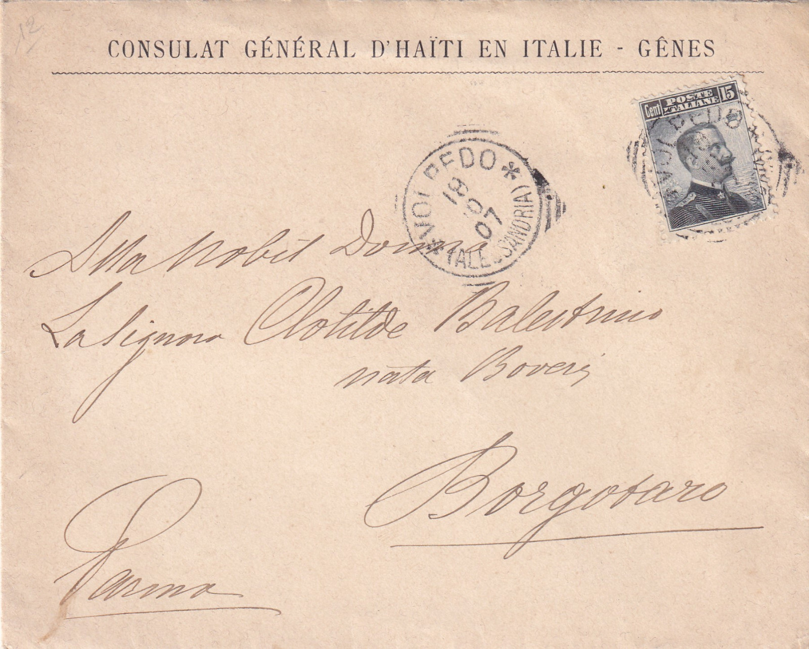 C19615-REGNO, PIEMONTE, VOLPEDO PER BORGOTARO, DAL COGNATO A CLOTILDE BALESTRINO