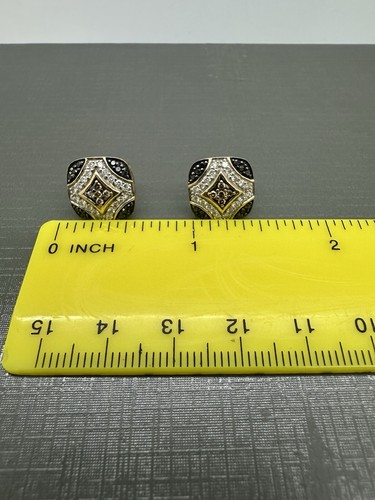 14k Yellow Gold Round Black Champagne & White Diamond 0.75ct Fine Stud Earrings - Picture 12 of 13