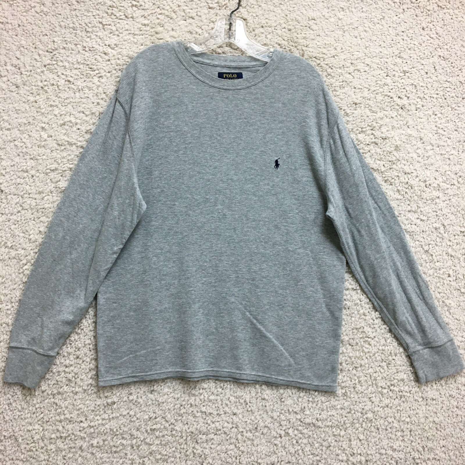 Polo Ralph Lauren Camicia Grande Adulto Grigio Girocollo Waffle Maglia Termica Pony Uomo L