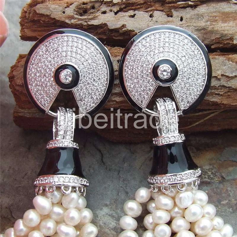 Серьги с фианитами 4 дюйма 4-5 мм белый пресноводный культивированный жемчуг кисточки - Изображение 4 из 4