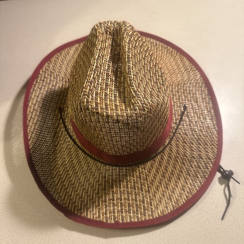 Vintage MARIBORO Sun Cap Woven Straw Cowboy Hat RED Band - Picture 5 of 9