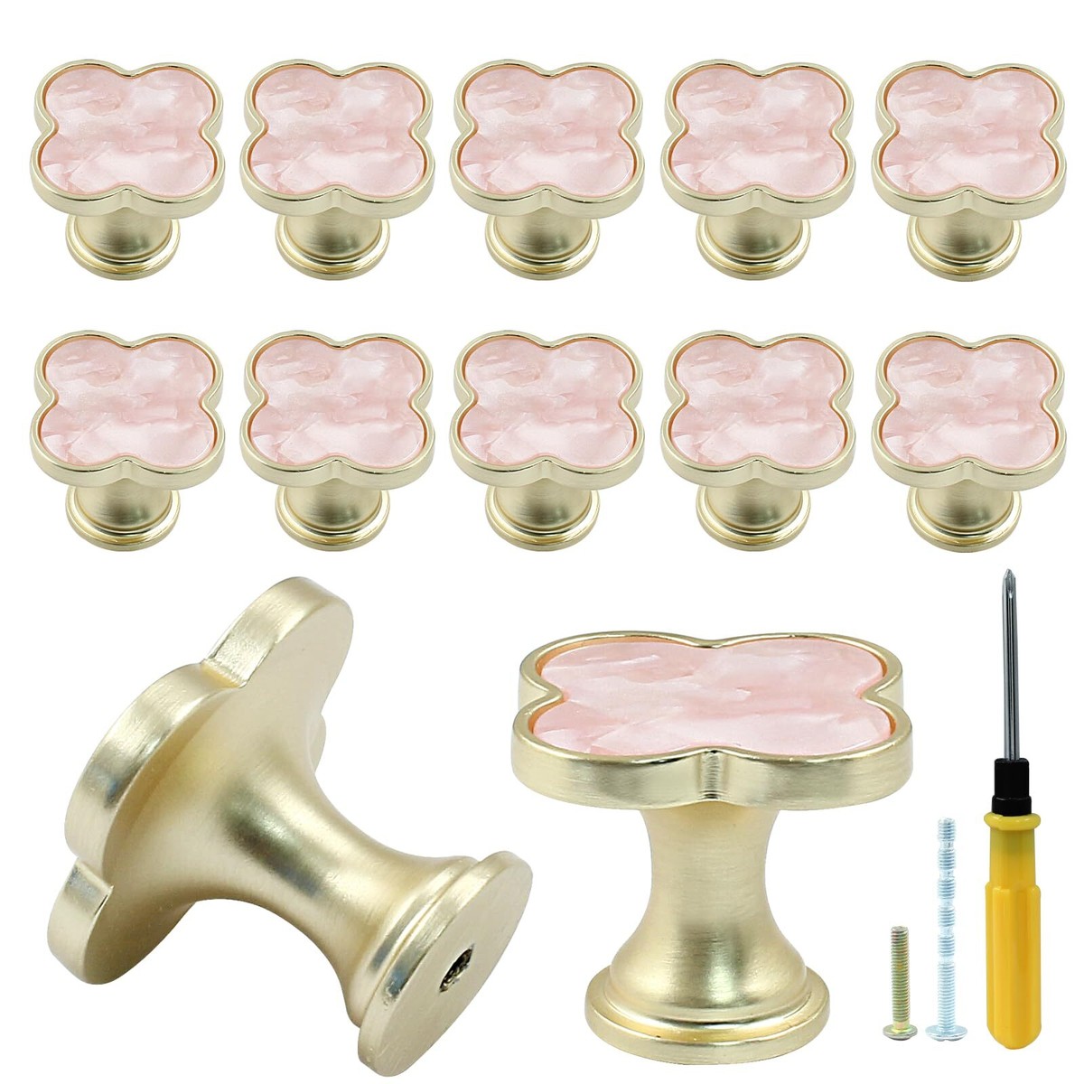 12 Pcs Four-Leaf Drawer Pulls Knobs Gold Dresser Cabinet Knobs Pulls for  Kitc...