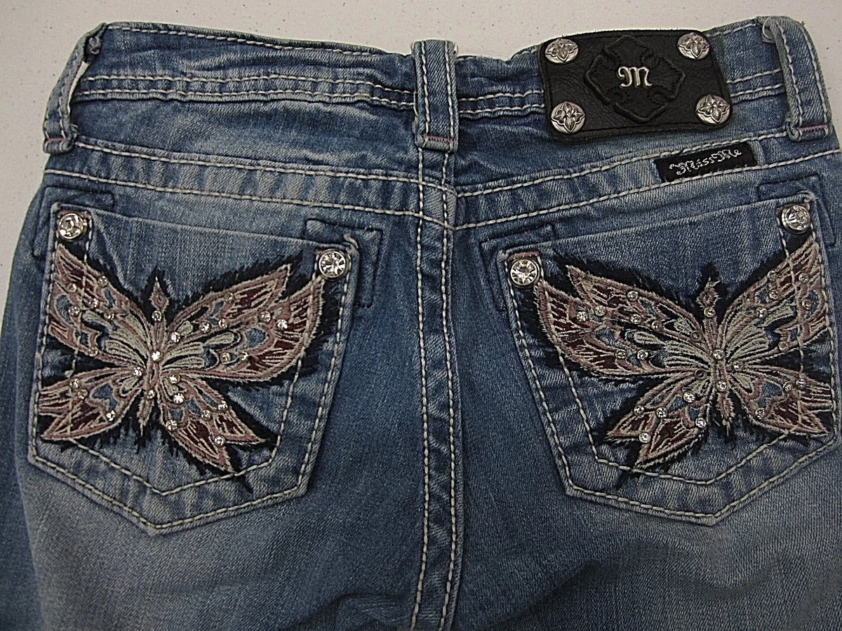 Miss Me Denim Capri Girls Rhinestones Embroidered Butterfly Jeans JK5451P2  Sz 12