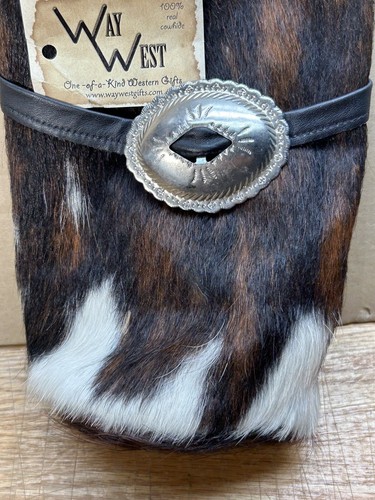 Portabottiglie vino pelle bovina Koozie Tote Real Way West Western regalo foderato borsa - Foto 5 di 10
