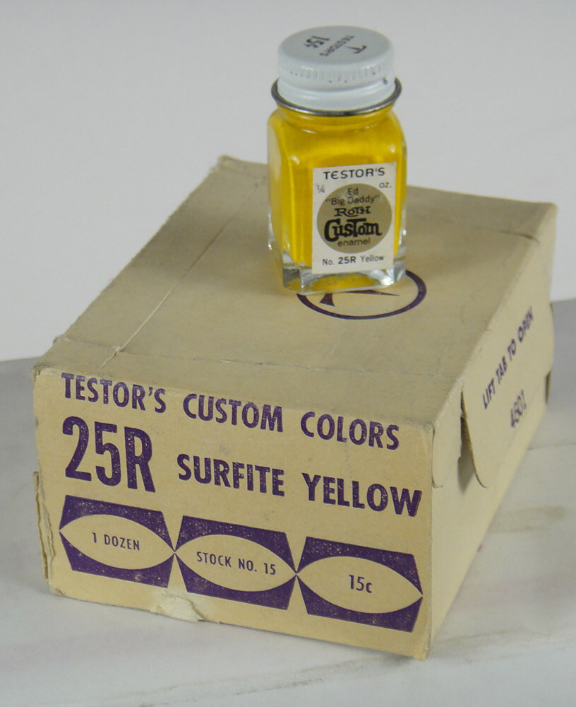 Vintage Testor's Ed "Big Daddy" Roth paint Surfite Yellow bottle, 1/4