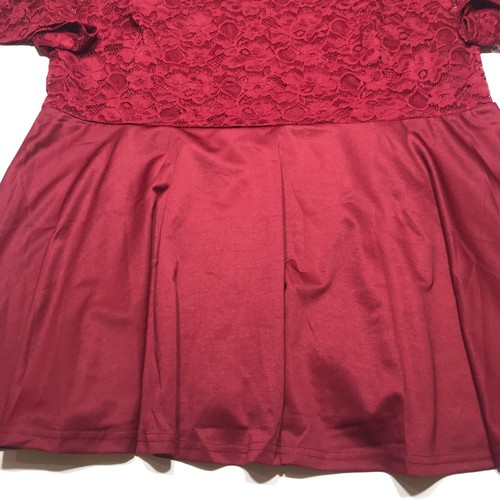 Pinup Fashion Tunic Top Womens Size 4X NWT Maroon Lace Flowy Short Sleeve - Picture 4 of 13