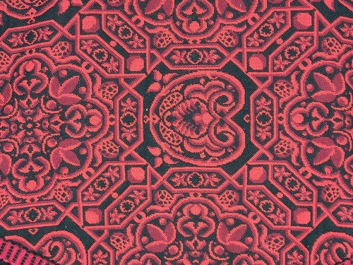 Vtg 60s Tapestry Fringe Poncho Tejidos Artisticos "Granada" Red Shawl Spain 70s - Picture 3 of 8