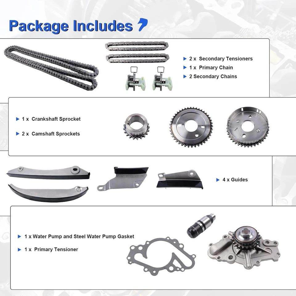 Kit de corrente de distribuição 2,7L com bomba de água para 2002-2007 Chrysler Sebring, 300, Conco - Imagem 3 de 4