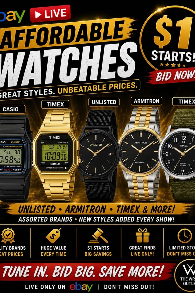 Budget Watch Blowout 💸 $1 Starts • Unlisted, Armitron, Timex, Casio & More
