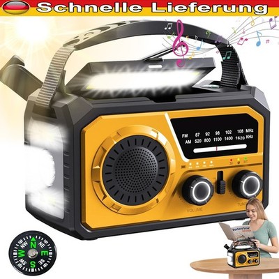  16000mAh Solar Power Bank Notfall Kurbelradio AM/FM Bluetooth Lampe Kompass