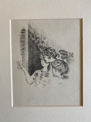 ZEICHNUNG FAMILIENPORTRAIT SEITENANSICHT LESUNG aus AUTOGRAMMBUCH 1915 EVAN JENKINS
