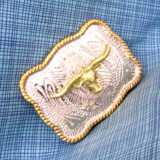Western Longhorn Dress Belt Buckle Cowboy Cowgirl Scroll Rope Vtg    .GMP006
