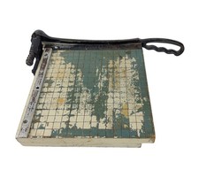 Vtg 8.5" x 8.5" Guillotine Paper Cutter Trimmer Green Grid Industrial Wood Decor