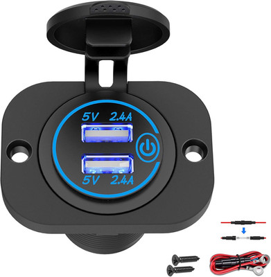 Dual USB Socket 12V Marine Outlet with Switch Golf Cart USB Port 12 Volt DC Car