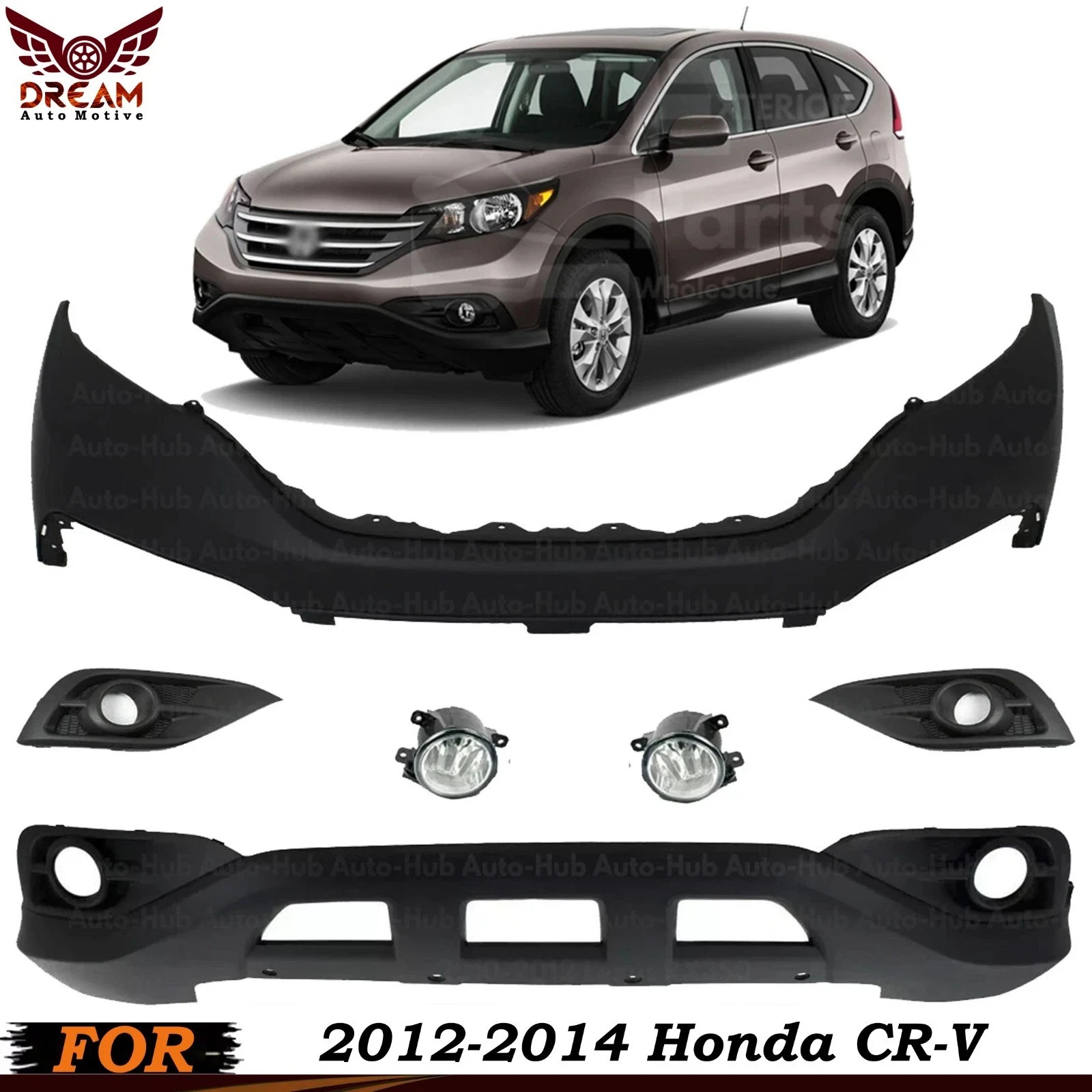 Front Bumper Cover Fascia & Fog Light Assembly Kit For 2012-2014 Honda CR-V