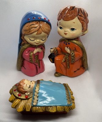 Vintage seltene 60er Kurt Adler große 3 teilige Pappmaché Krippe Weihnachten 