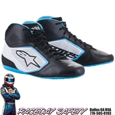 Alpinestars TECH-1 K START Kart Race Shoes Black/White/Light Blue 2711521-1278