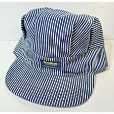OshKosh BGosh Engineer Cap Hat USA Made Snapback Hickory Stripe Denim Vintage