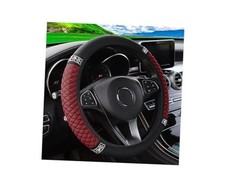 Bling Leather Steering Wheel Cover Protector, Elastic PU Leather with Wine Red