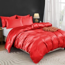 5 Pieces Satin Duvet Cover Set Queen/Full Size,Red Duvet Cover with Corner Ties