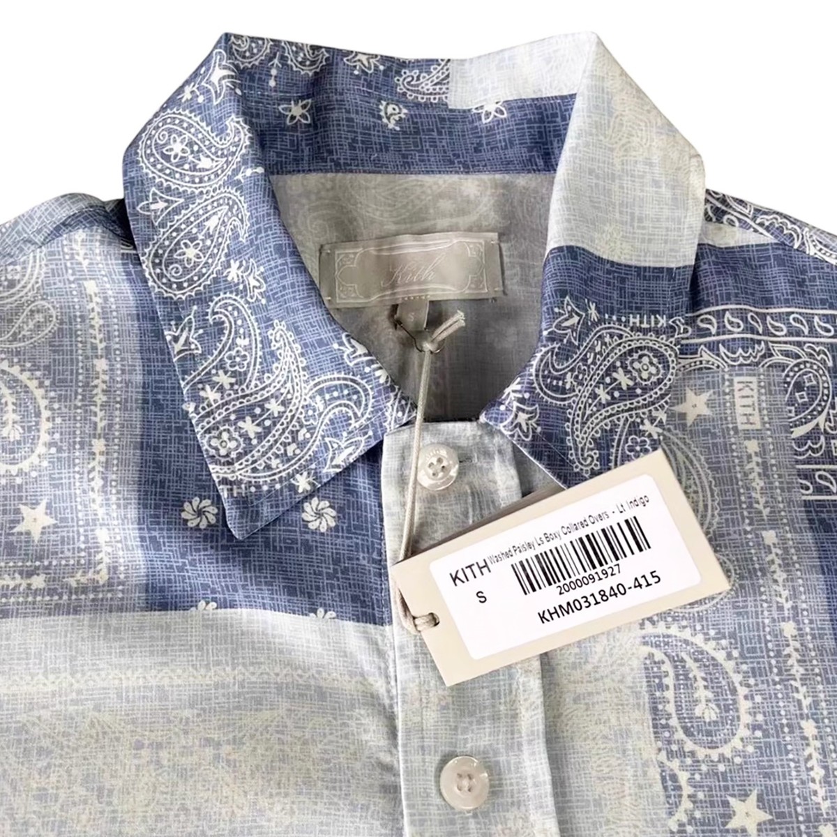 Kith Washed Paisley Boxy Collared Overshirt Light Indigo | eBay