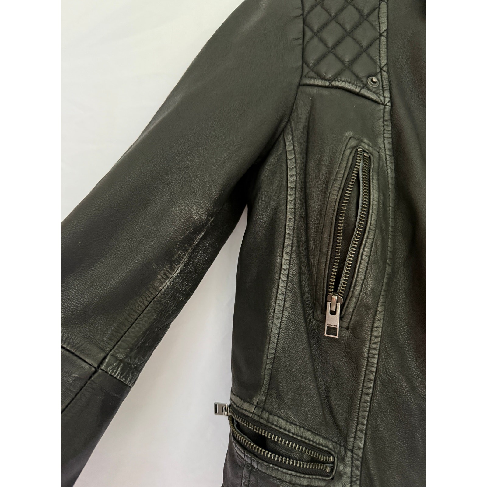 NWOT Allsaints Cargo Distressed Leather Biker Women Jacket US 8 image 6