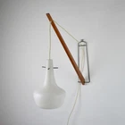 Vintage Wall Sconce Midcentury Teak & Opal Glass Wall Lamps 1960-1969