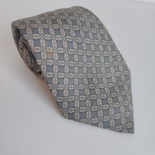 Hermes Silk Tie Grey Interlocking Pattern Made in France 3.4" READ 