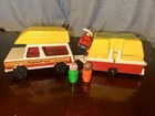 Vintage Fisher-Price little people play family car and camper set. 1979