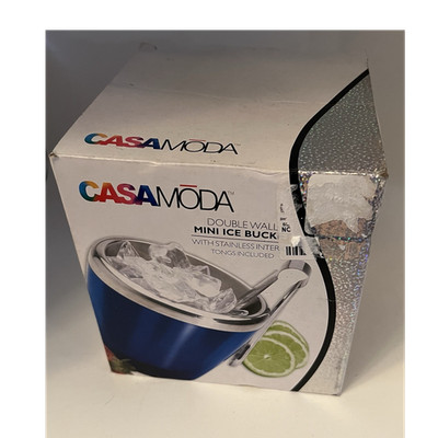 CASAMODA Double Wall Insulated Blue Stainless Steel Ice Bucket w/ Tongs