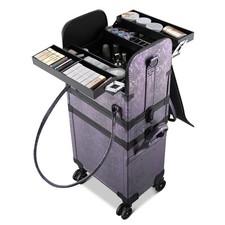Byootique Purple Rolling Makeup Train Case Lockable Organizer Cosmetic Trolley