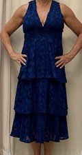 Lulus Make It Mesmerizing Navy Blue Tiered Midi Dress- M
