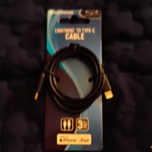 Lightning Male to USB-C Male Cable 3ft Black Fast Charge for iPhone iPad