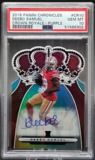 2019 Crown Royale PURPLE AUTO ~ DEEBO SAMUEL Rookie RC Card /15 PSA 10 GEM MINT. rookie card picture