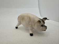 Porcelain Pinkish Ivory And Brown Pig Hog Figurine 2.5"