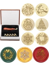 Christmas Wax Seal Stamp Gift Box Kit, 6pcs Sealing Wax Stamp Heads with 1 Wo...